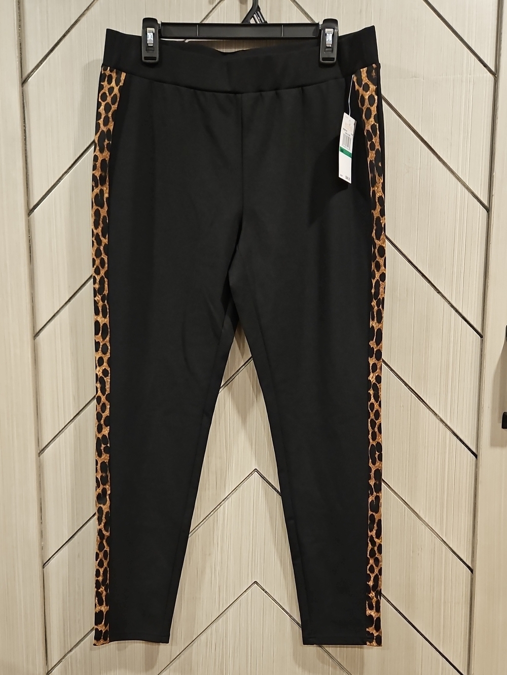 Michael Kors Black Leggings with Leopard-Print Side Panels